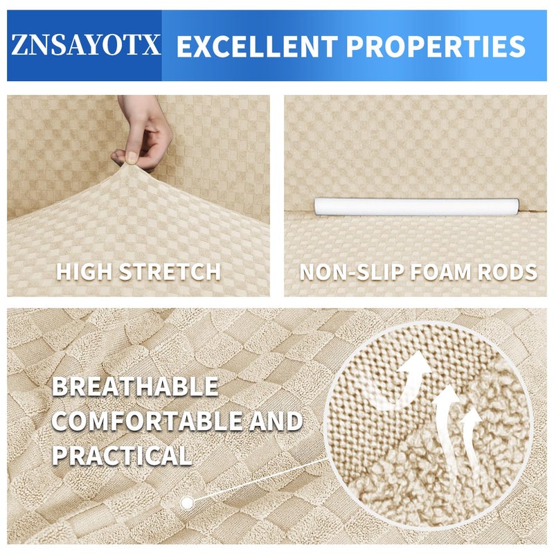 ZNSAYOTX 1 Piece Jacquard Chair Slipcovers for Living Room High Stretch Chair Covers with Arms Anti Slip Pets Friendly Couch Sofa Armchair Cover Furniture Protector (Chair, Light Beige) - Image 4